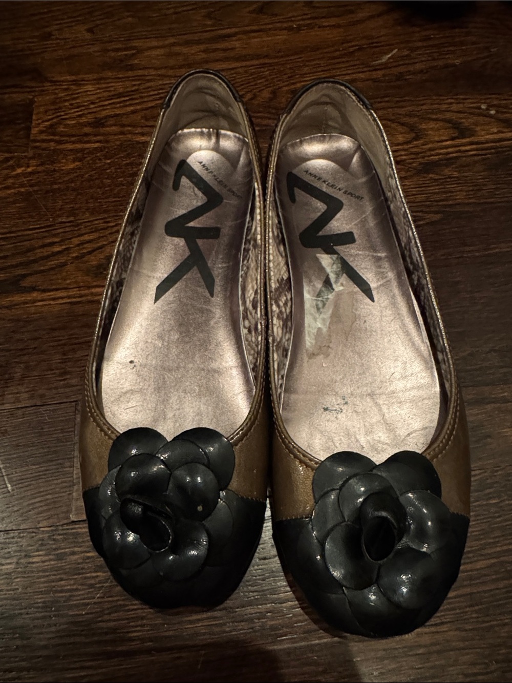 Anne Klein Sport Brown Flats with Black Floral Cap-Toe